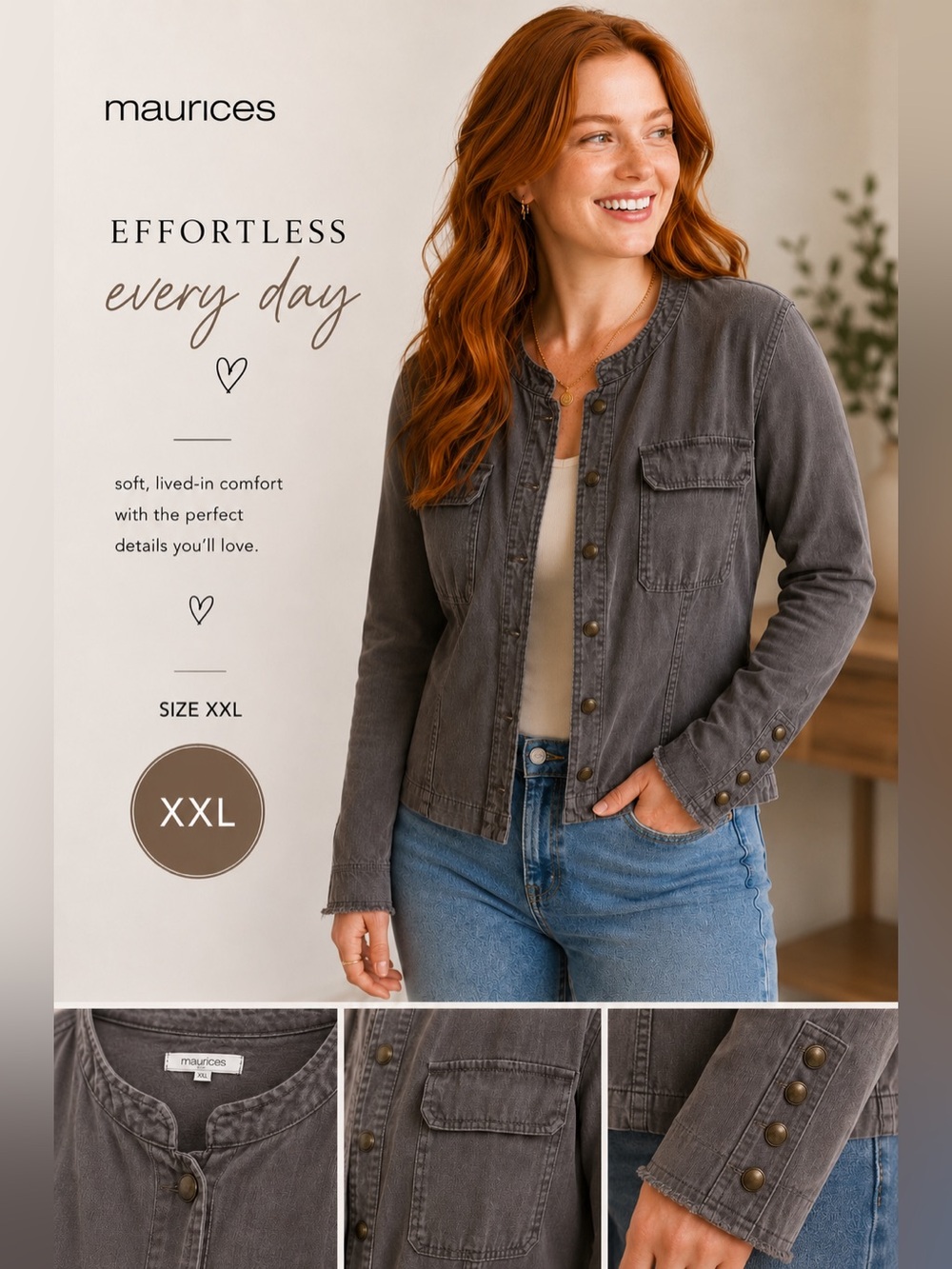maurices Women's Gray Button-Front Utility Jacket size xxl